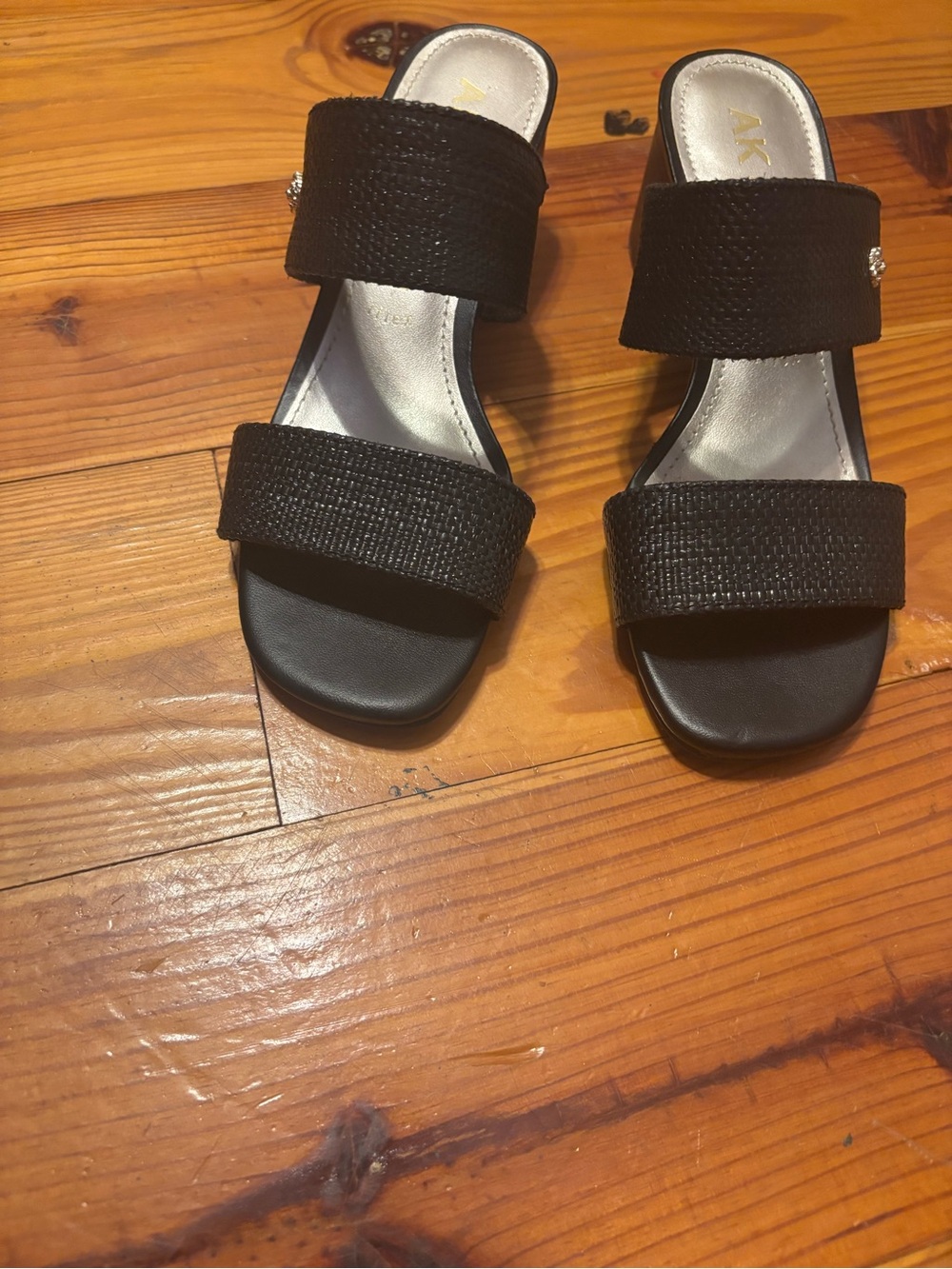 Anne Klein Black Double-Strap Slide Sandals - Picture 2 of 7